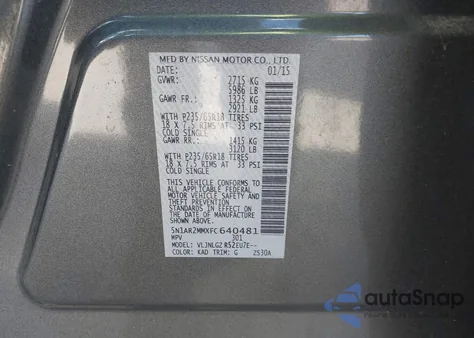 2015 Nissan Pathfinder Sl z USA, uszkodzony, nr VIN 5N1AR2MMXFC640481